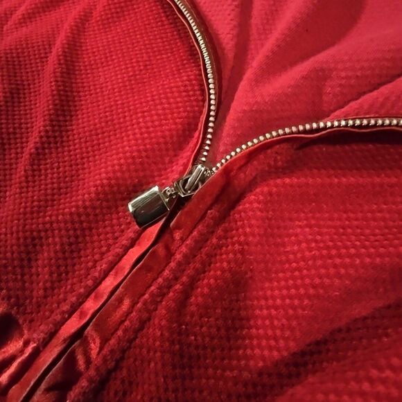 Oversized Velour Red Zip Jacket 2XL Elisabeth Crop Satin Soft Glam Lightweight - Picture 10 of 16